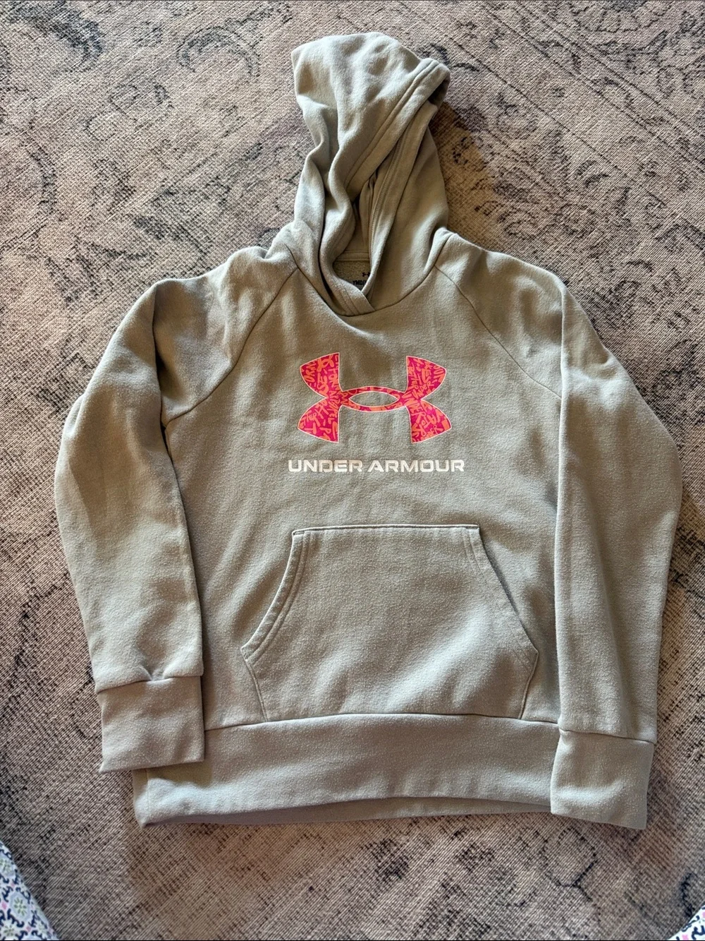 Under Armour Olive Green Hoodie with Pink Logo